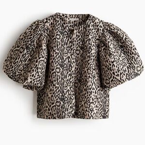 H&M XL Light Beige Leopard Print Balloon-Sleeved Top